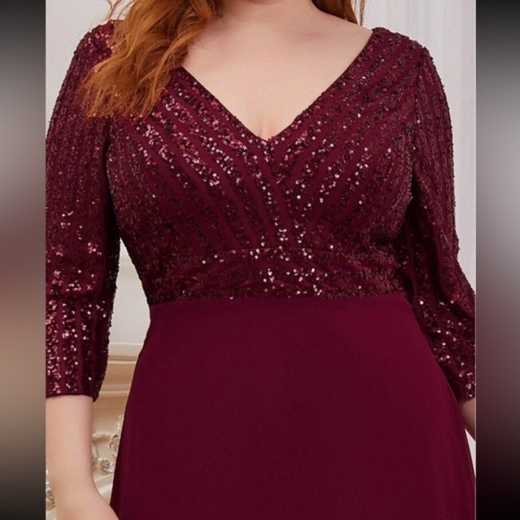 Plus sequin 3/4 sleeve Formal Prom Evening Party Wedding Dress - Picture 5 of 6